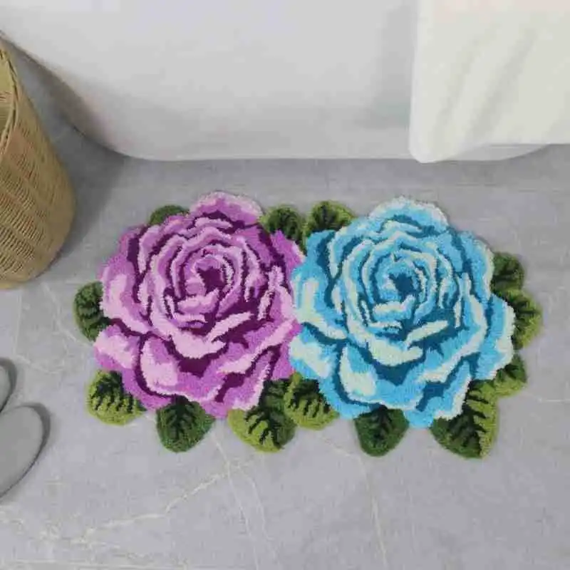 Rose Flower Shape Rugs For Living Room Decor Tufted Bedroom Bathtub Floor Mat Art Carpet Bedside Pad Anti-slip Hallway Doormat