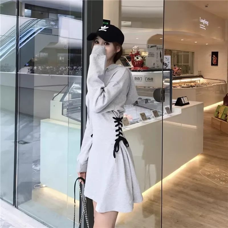 Sukienki Damskie z Długim Rękawem Sukienka Wieczorowa na Imprezę Jesienna Modalna Marszczona Stójka Regularny Krój Styl Preppy Prążkowana Prostota Pikantna