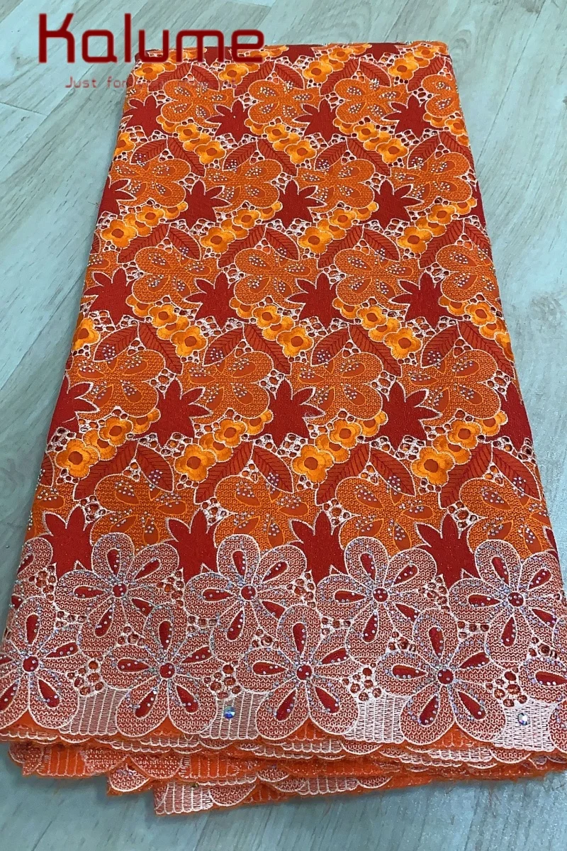 

Kalume African Swiss Voile Lace Fabric With Stones High Quality Embroidery Nigerian Cotton Lace Fabric for Wedding Dress F4529