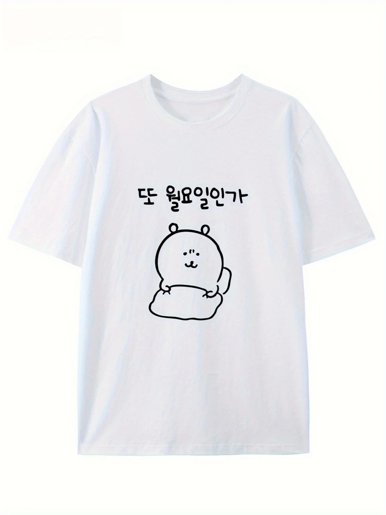

2025 Summer Cotton Short Sleeve T-Shirts Fashion Cute Cartoon Print Round Neck Breathable for Oversized Casual Loose Unisex Top