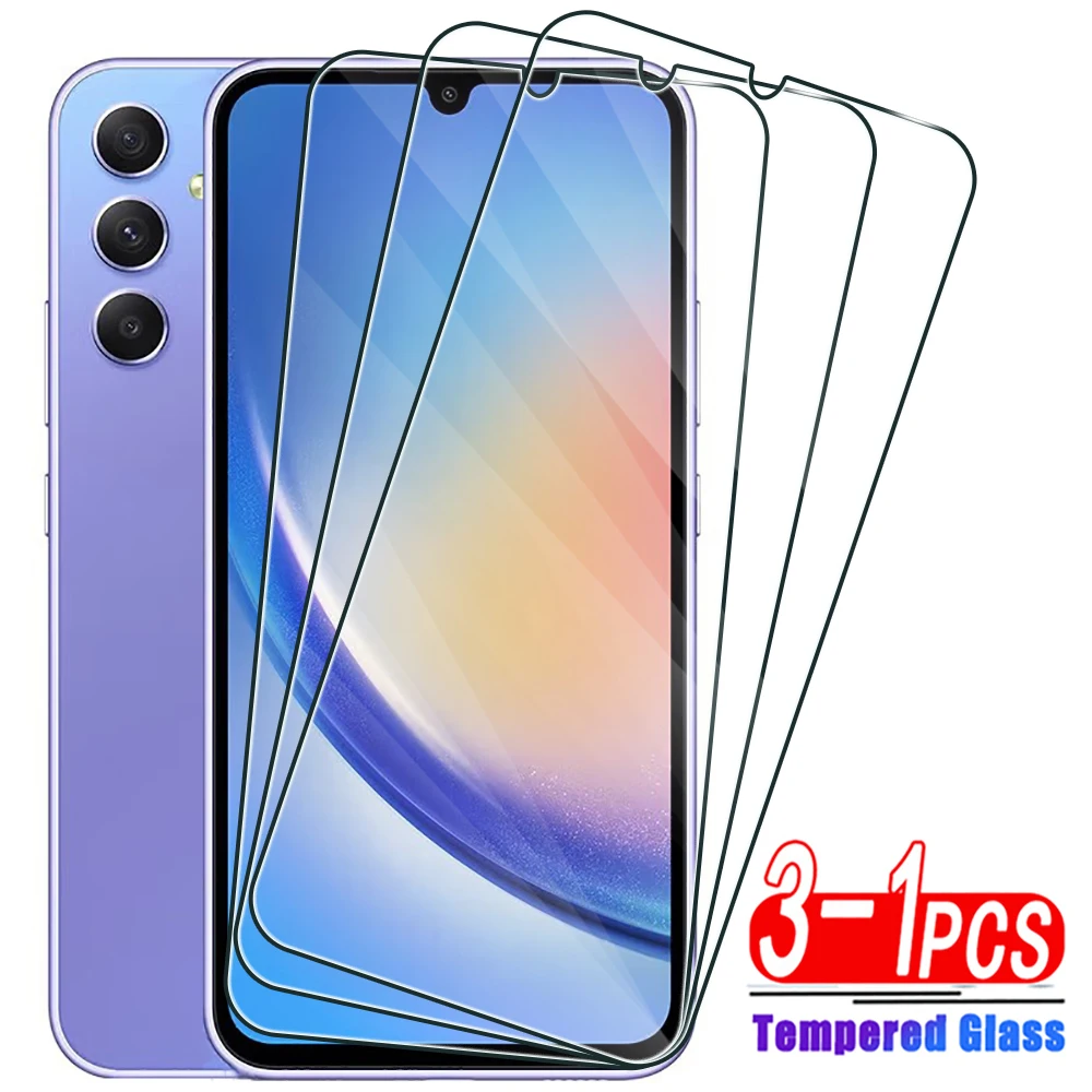 3-1Pcs Full Cover Tempered Glass For Samsung Galaxy A04 A14 A24 A34 A54 4G 5G Screen Protector For Samsung A05 A15 A25 A35 A55