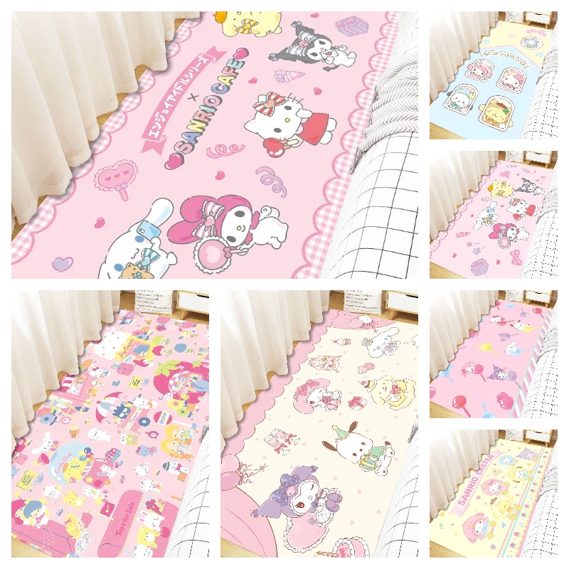 سجادة مطبوعة عائلية من MINISO Sanrio ناعمة غير قابلة للانزلاق تستخدم لسجادة غرفة نوم البنات سجادة أرضية مريحة للحضانة ديكور وما إلى ذلك لطيف ووردي
