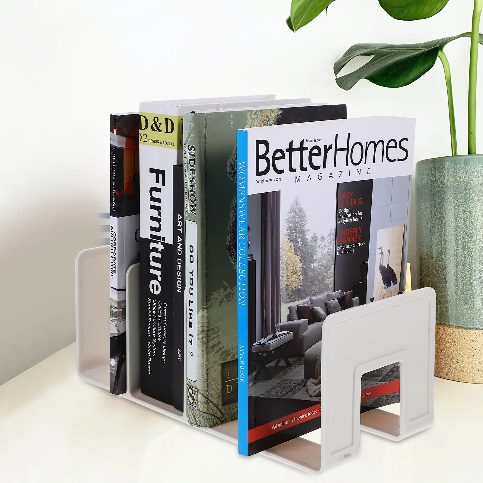 4 Bookends ganizer Sturdy Plastic Desktop Document Holder Shelf Decorative Book Ends Study Office Magazine Rack