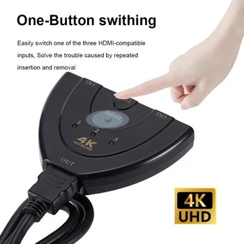 แบบพกพา 4K * 2K 3D Mini 3 พอร์ต HDMI เข้ากันได้กับสวิทช์ 1.4b 4K Switcher Splitter 1080P 3 ใน 1 out Port Hub สําหรับ DVD HDTV Xbox PS3