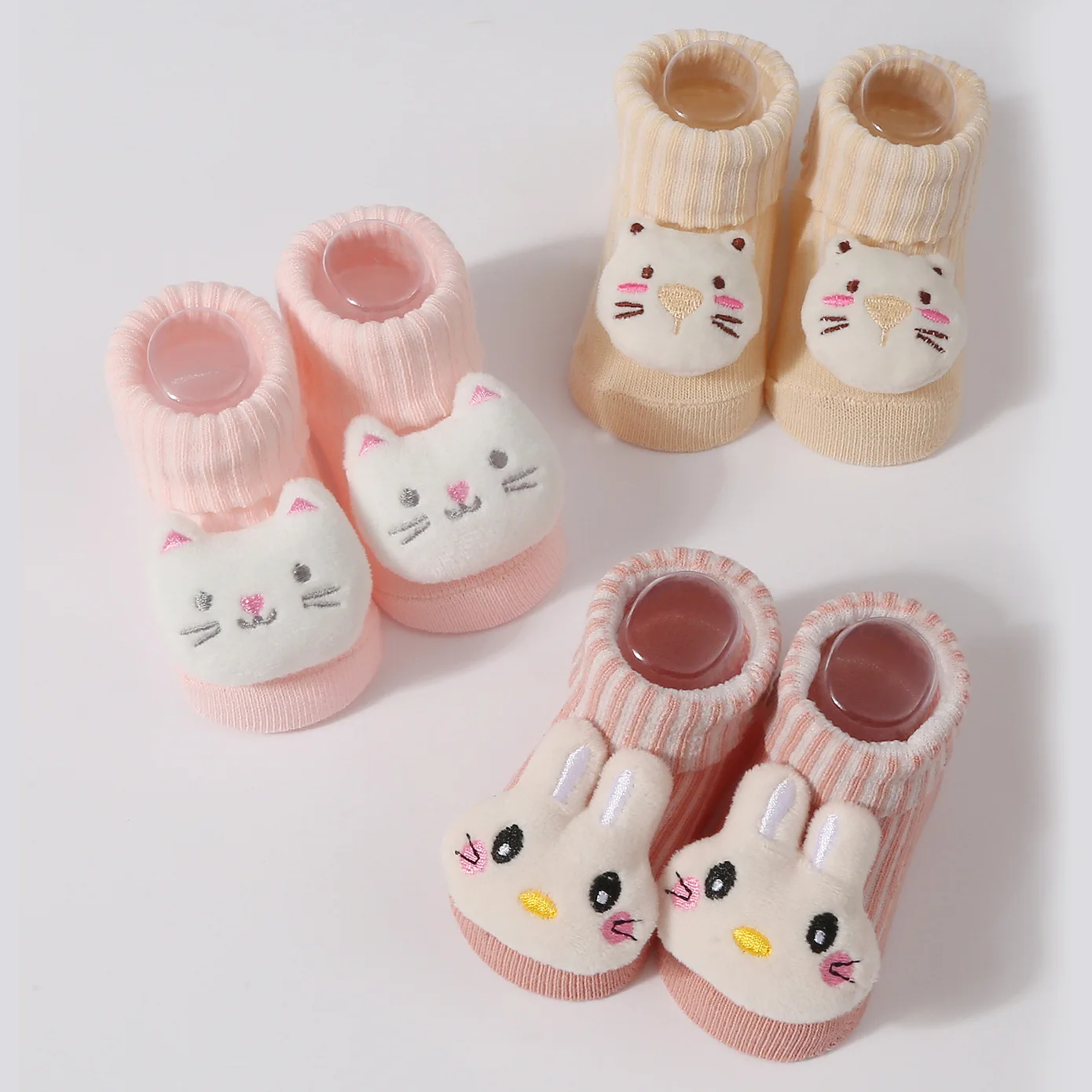 New Baby Warm Socks Autumn Newborn Toddler Soft Solid Knitted Antiskid Floor Socks Girls Infant Boys Cute 3D Doll Mid Socks