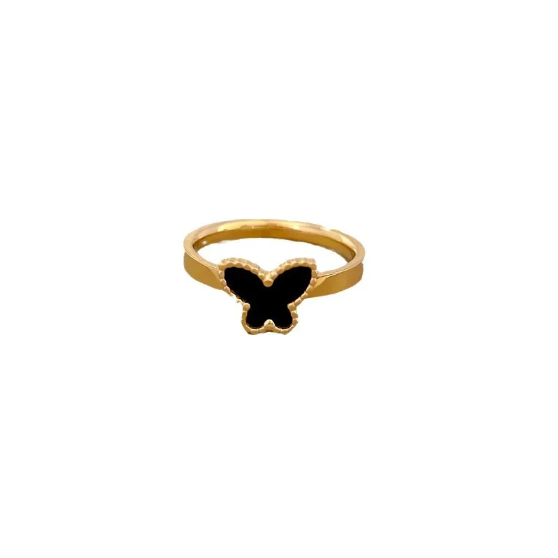 Lucky99 anillos de mariposa negros de acero inoxidable para mujer, anillo de dedo de Color dorado Simple que no destiñe, regalo de joyas de fiesta para mujer