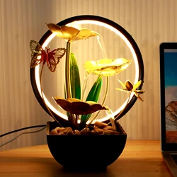 Tabletop Fountain Ornament USB Natural Rock and LED Ring Light High Desktop Waterfall Fountain Zen Relaxation Home Office Décor
