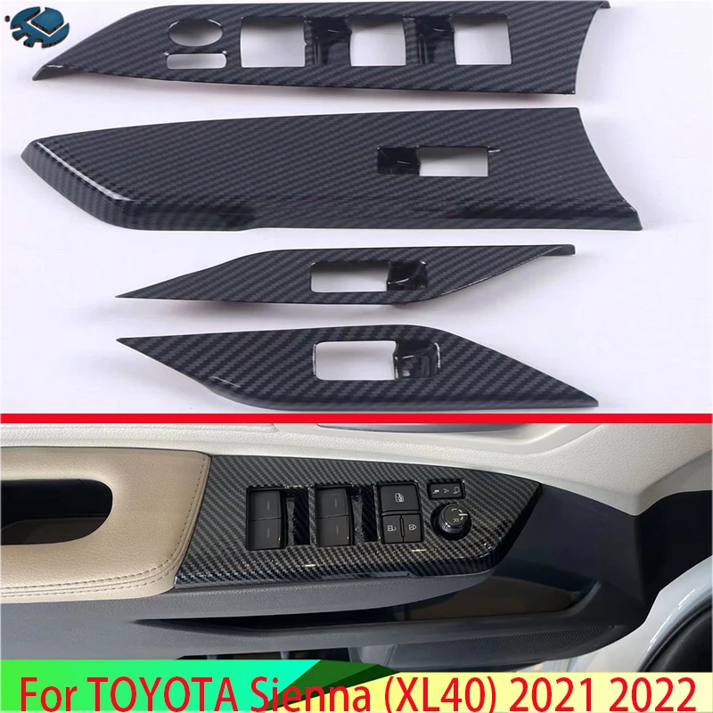 For TOYOTA Sienna (XL40) 2021 2022 Carbon Fiber Style Door Window Armrest Cover Switch Panel Trim Molding Garnish