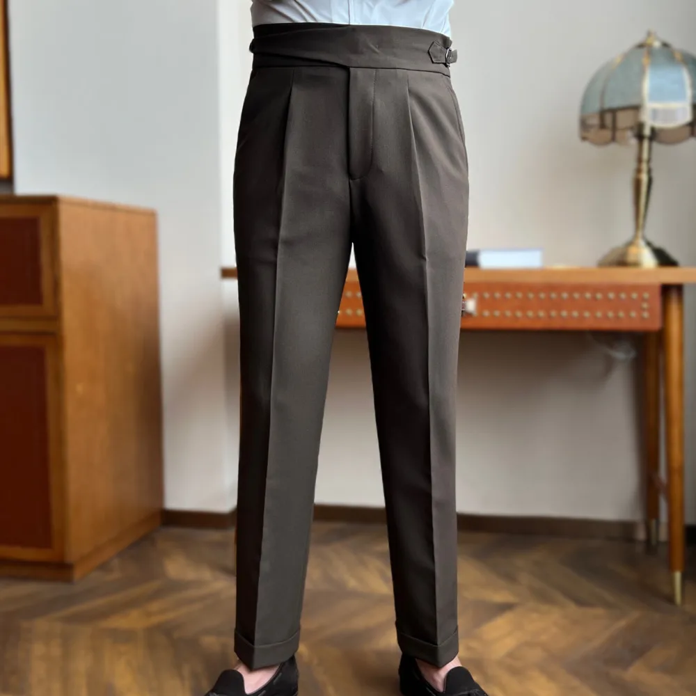 High Quality Italian Naples Suit Pant For Men Black Brown Calcas Sociais Masculinas Elegant Men Dress Office Trousers