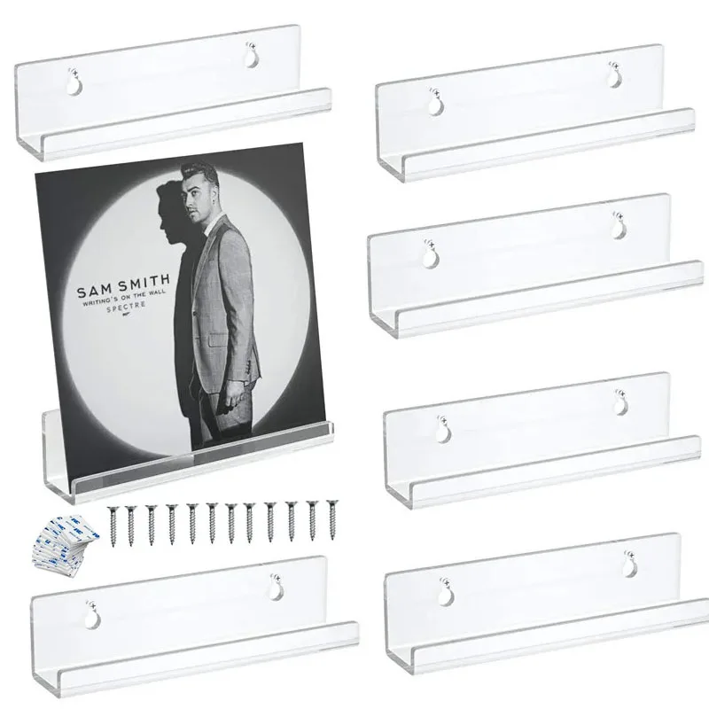 2/6/8/10pcs Transparent Acrylic Record Shelf Stand Wall Mounted Record Holder For Vinyl Album Display Storage Rack