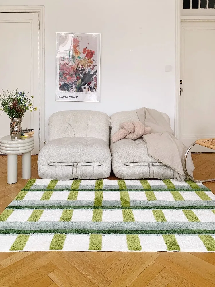 Green Plaid Living Room Area Rugs Luxury Tufting Fluffy Sofa Table Mat Modern Bedside Nordic Cloakroom Rug Bedroom Carpet