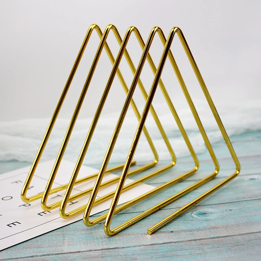 

1pc Simple Desktop Bookshelf Golden Triangular Iron Art Book Rack For Magazine Storage Home Decoration Organizer Rack Iron Book