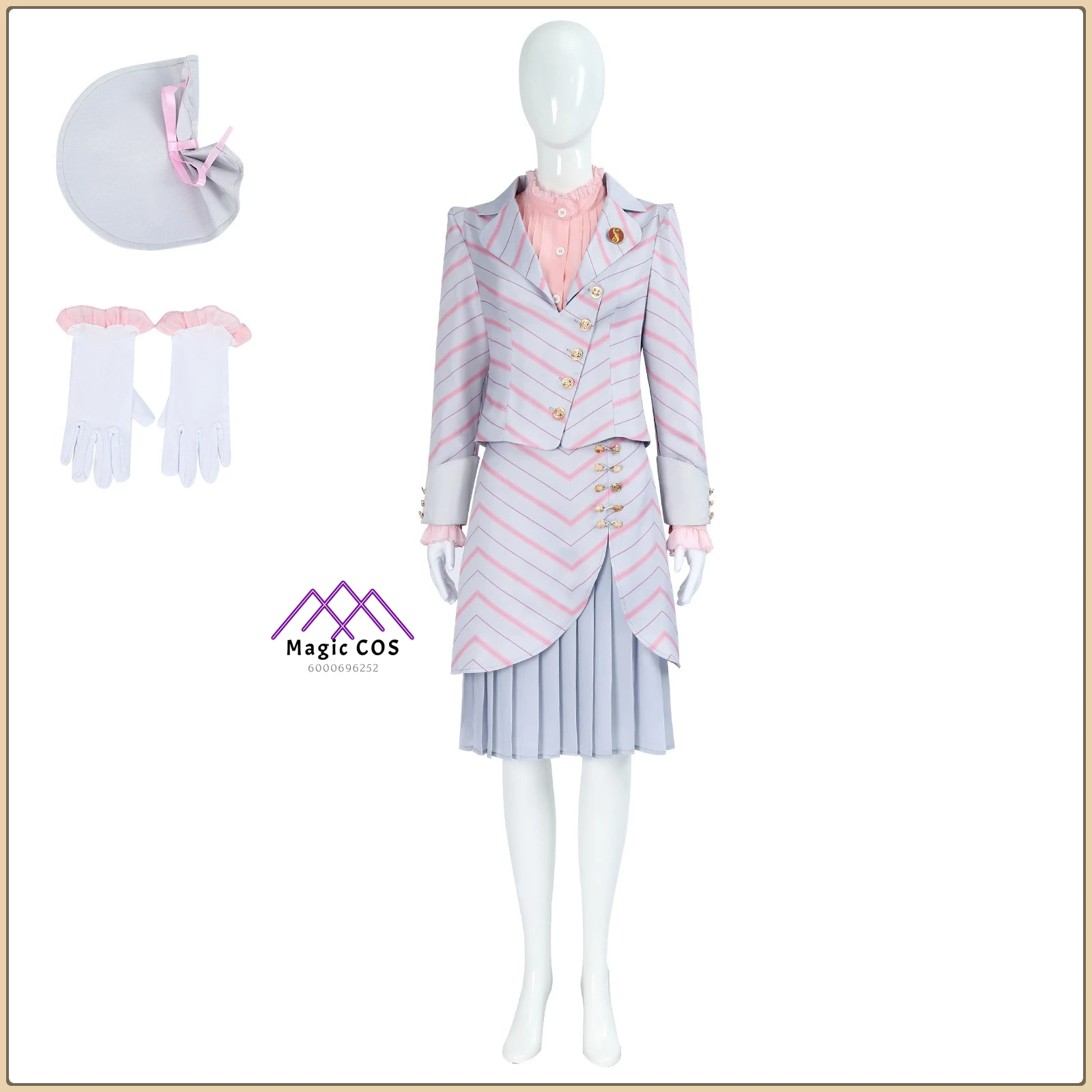 

Classic Film Character Glinda Cosplay Outfit Slim Pink Striped School Uniform Wig Full Set High Quality Anime Clothes for Party