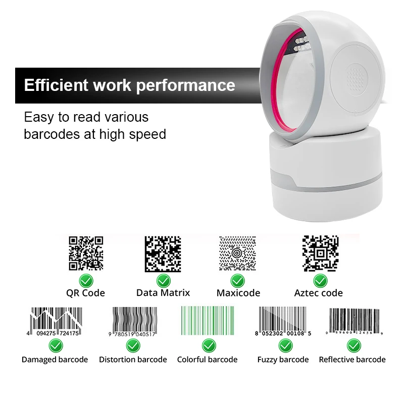 Teklead 2D Desktop Scanner Autoscan Handfree Barcode Reader Can Scan 1D QR Code