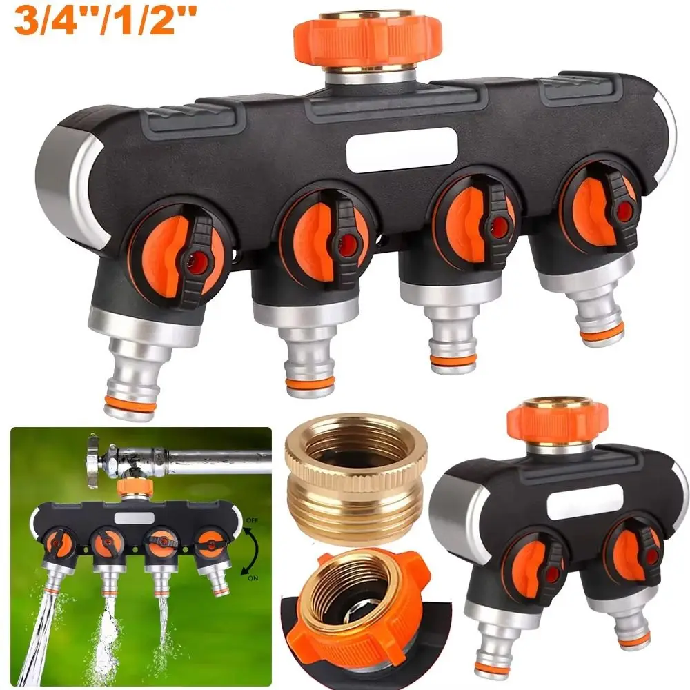 

4 Independent Switches Garden Hose Splitter Tap Connector Durable Material Hose Connector Splitter Splitter Design Robust Valve