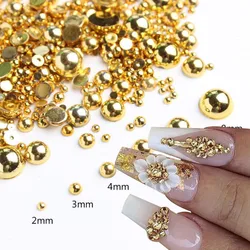 1000pcs/Bag White Gold Silver Pearls Half Round Pearl Nail Charm 3D Caviar Beads Manicure Supplies Flatback Pearl Mix Size Decor