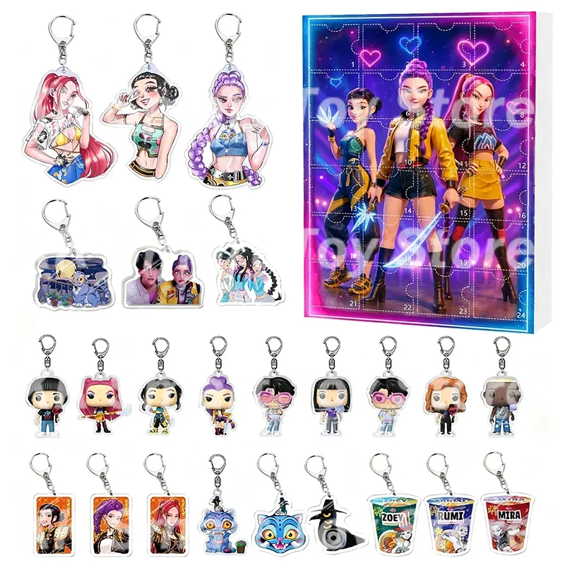 New Kpop Demon Hunting Christmas Advent Calendar Surprise Blind Boxes Acrylic keychain Mystery Box Halloween Gifts Toys
