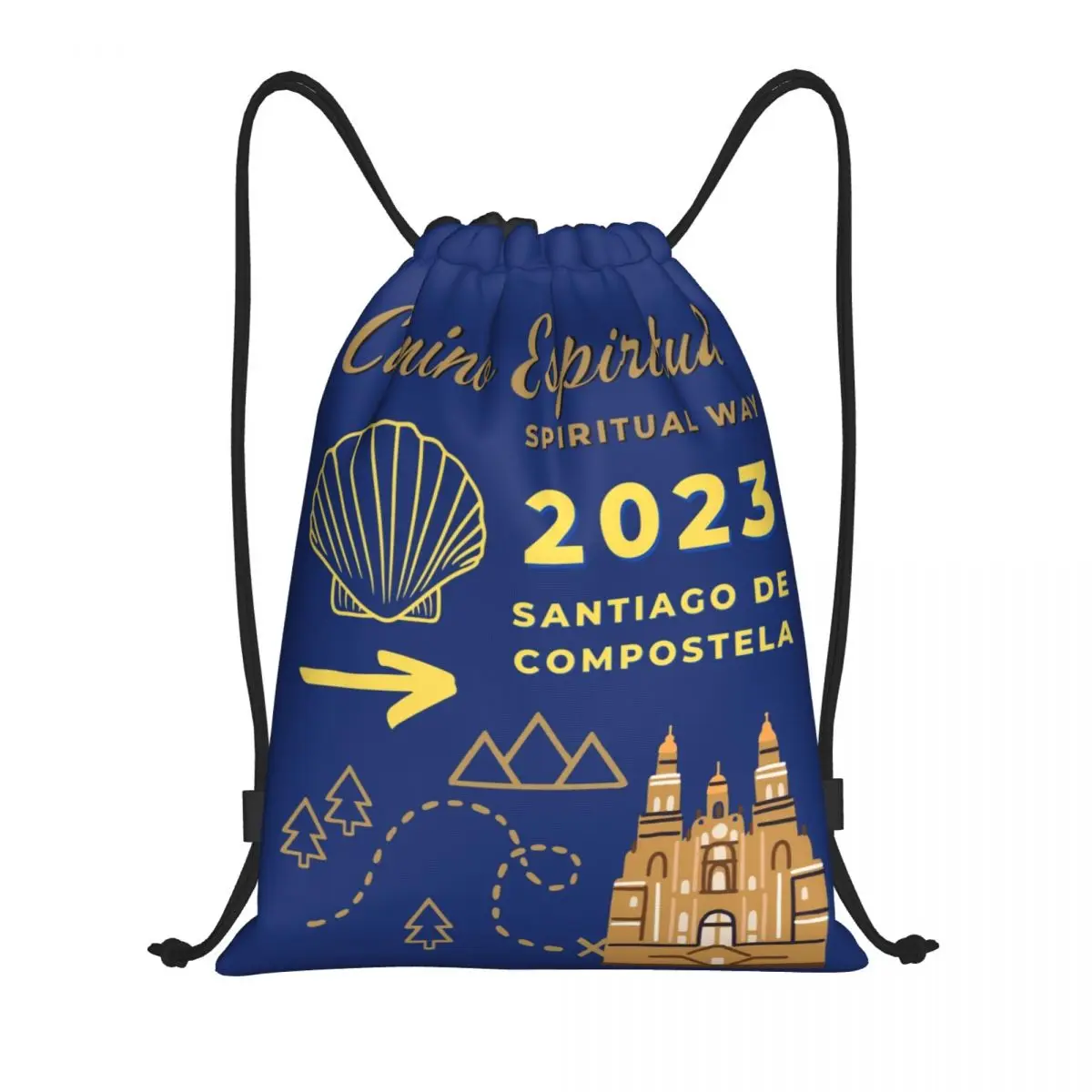 Custom Camino Espiritual Santiago De Compostela Spiritual Way Drawstring Bag for Shopping Yoga Backpacks Sports Gym Sackpack