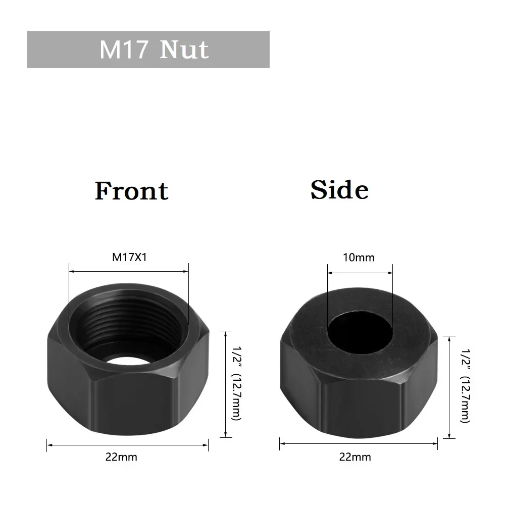 

Collet Chuck Adapter With Nut M17x1mm Engraving Trimming Machine Router Chucks Size For 10mm/9.5mm/8mm/6.35mm/6mm