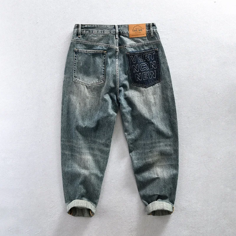 Clássico vintage azul lavado jeans homens primavera outono high street baggy jeans calças jeans retas calças casuais streetwear y2k