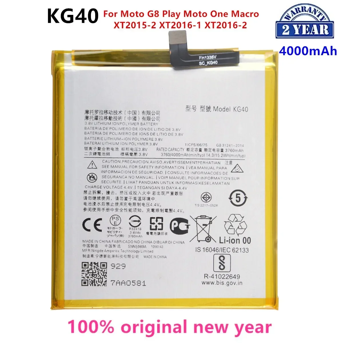 

100% Original KG40 4000mAh Battery For Motorola Moto G8 Play Moto One Macro/Dual SIM XT2015-2 XT2016-1 XT2016-2 Batteries