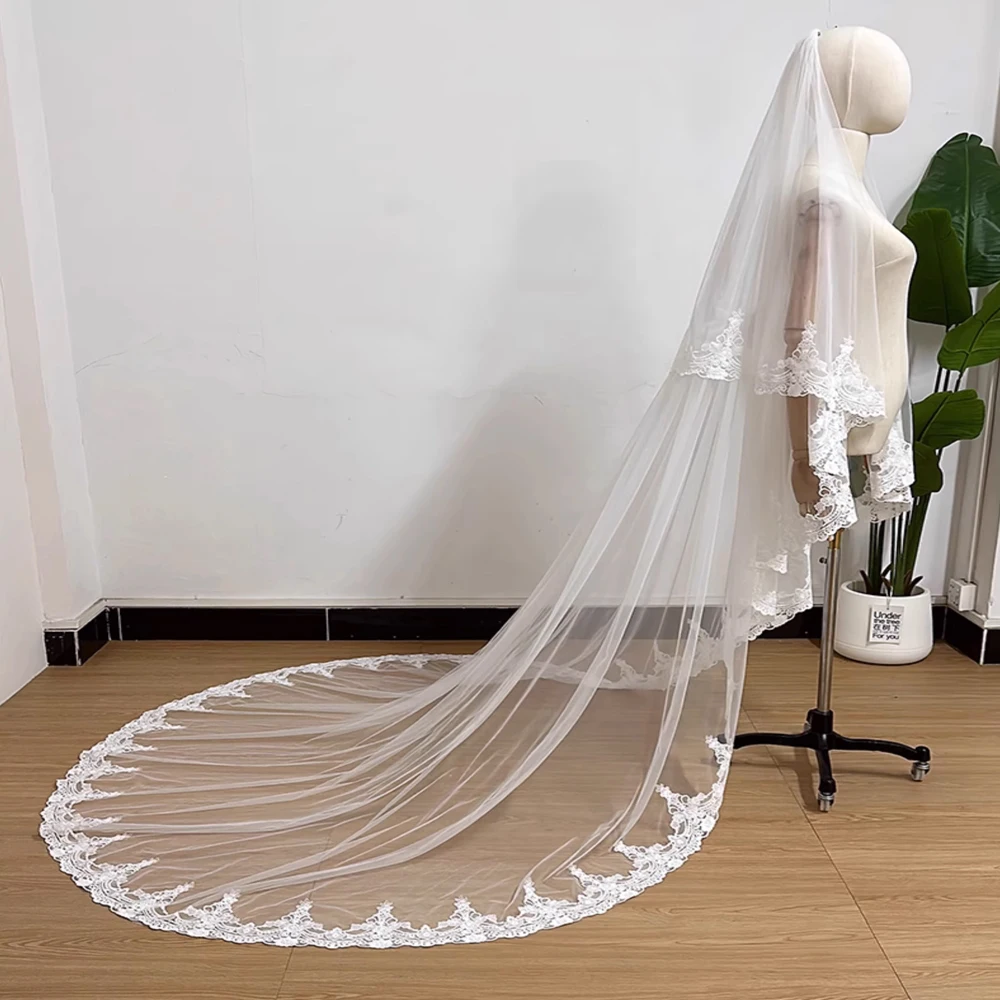 

Lace Wedding Veil Bridal Veils 2T Elegant Cover Face Bride Veil With Comb Customized