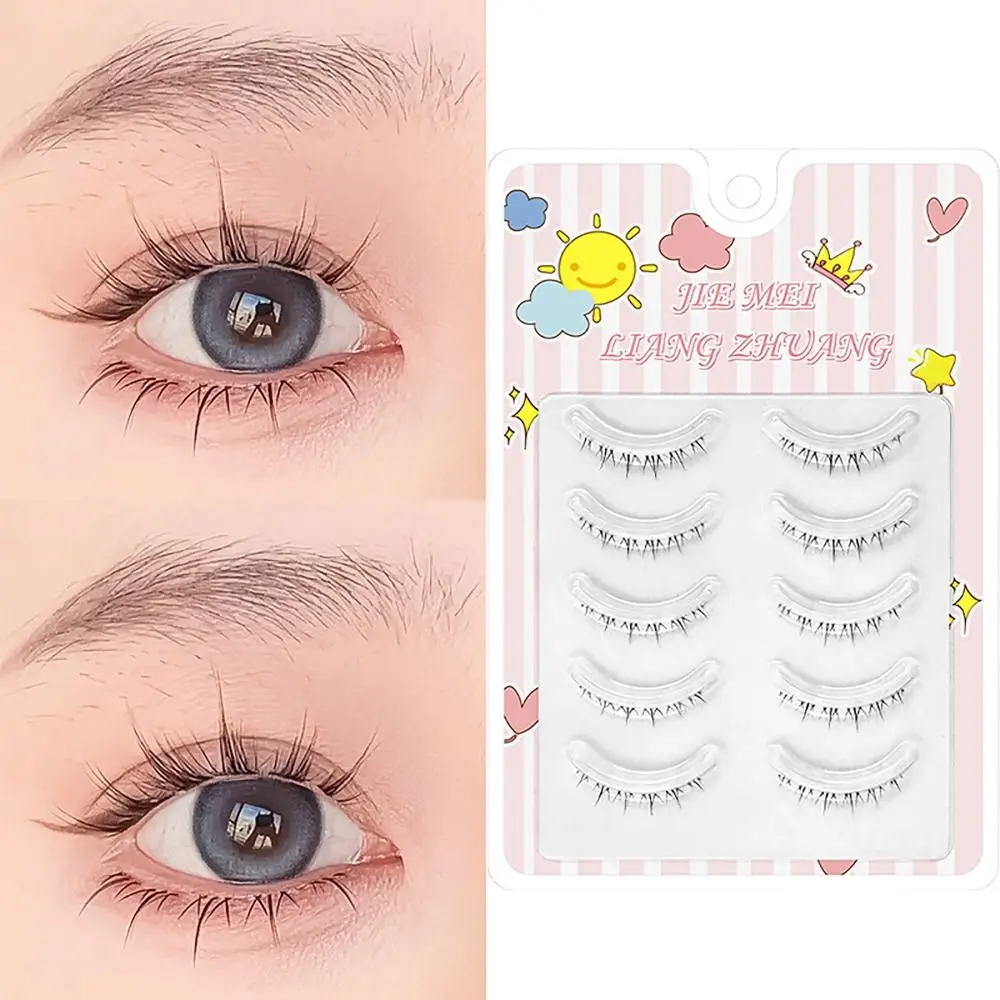 5 PAARE Weiche Ganze Paar Untere Falsche Wimpern Kleine Teufel DIY einteiliges Gefälschte Wimpern Transparente Stiele Wimpern Verlängerung frauen