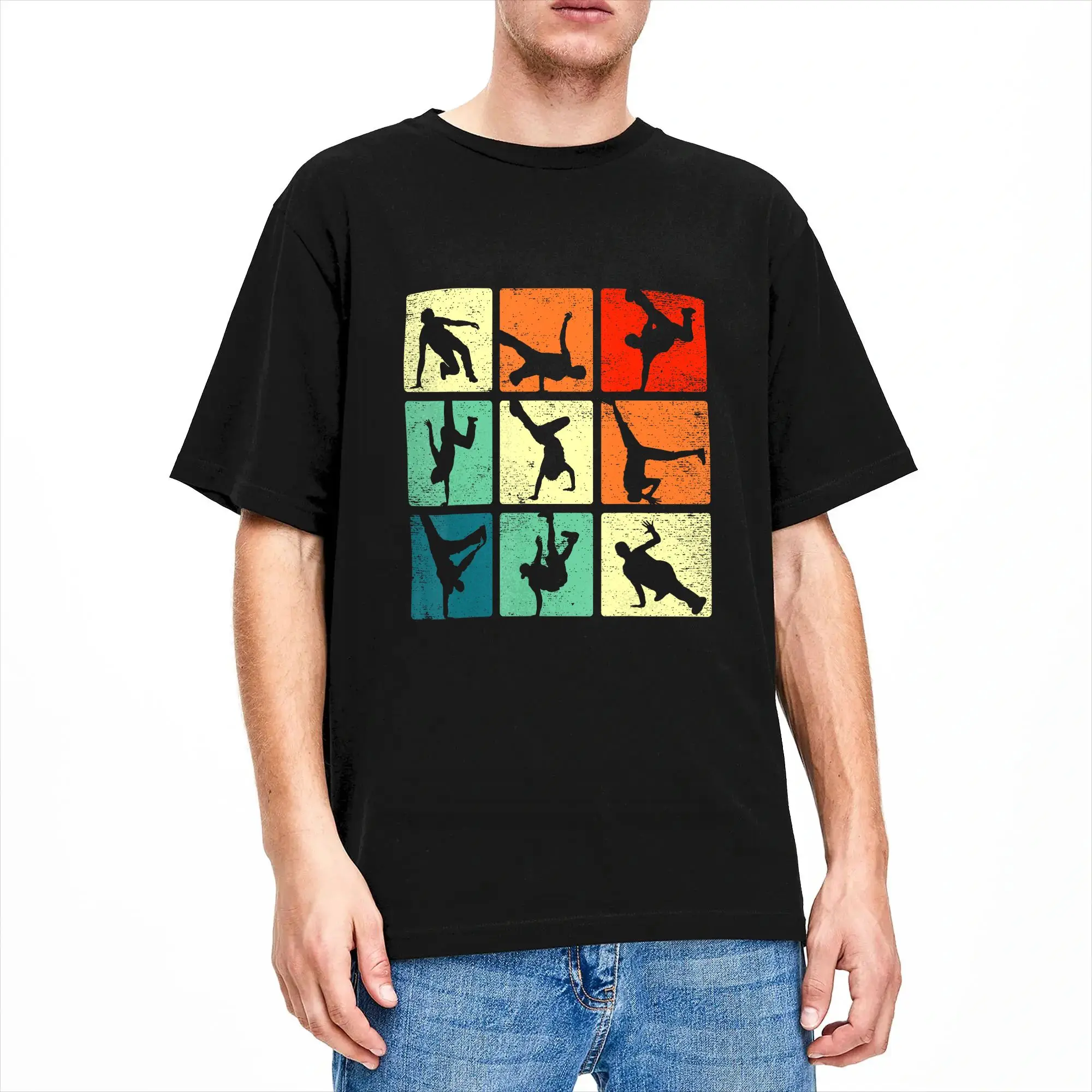 Break Dancing Shirt Bboy Poses Retro Vintage Hip Hop T Shirt Harajuku T Shirts Short Sleeves Vintage Tops Summer Cotton Top Tees