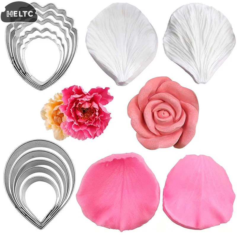 Peony Veiner Silicone Molds 5/7Pcs Set with Flower Cutter for Fondant Cake Decoration Handmade Craft Baking and Party Supplies