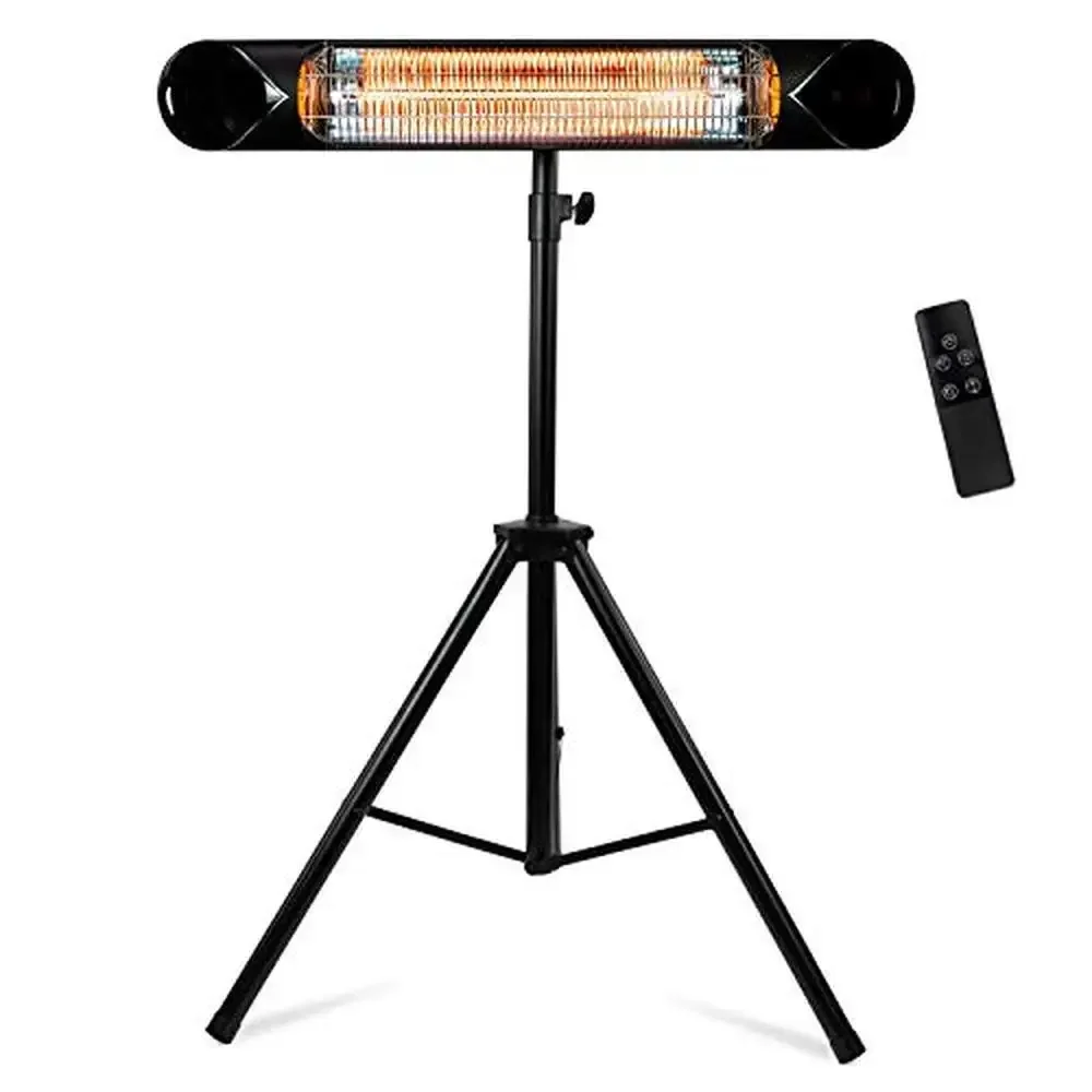 Infrared Electric Patio Heater 1500W Wall/Ceiling Mount Stand Tripod Remote Control Safety Sensor IP55 Rated 3 Heat Levels Timer