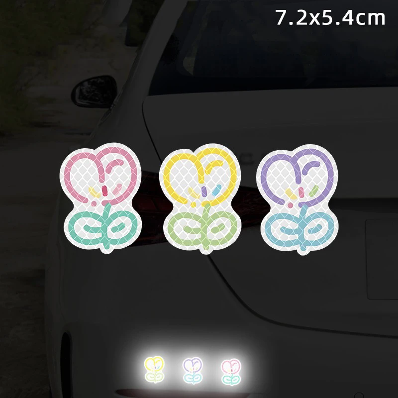 

Colorful Heart Cartoon Reflective Stickers Motorcycle Helmet Decal Signs Butterfly Stars Night Warning Decals Car Scratch Cover