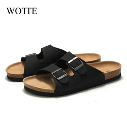 New Men's Cork Slippers Unisex Summer Slippers Men clogs Women Soft Cork Two Buckle Beach Slides Outdoor Footwear For Men 44 45