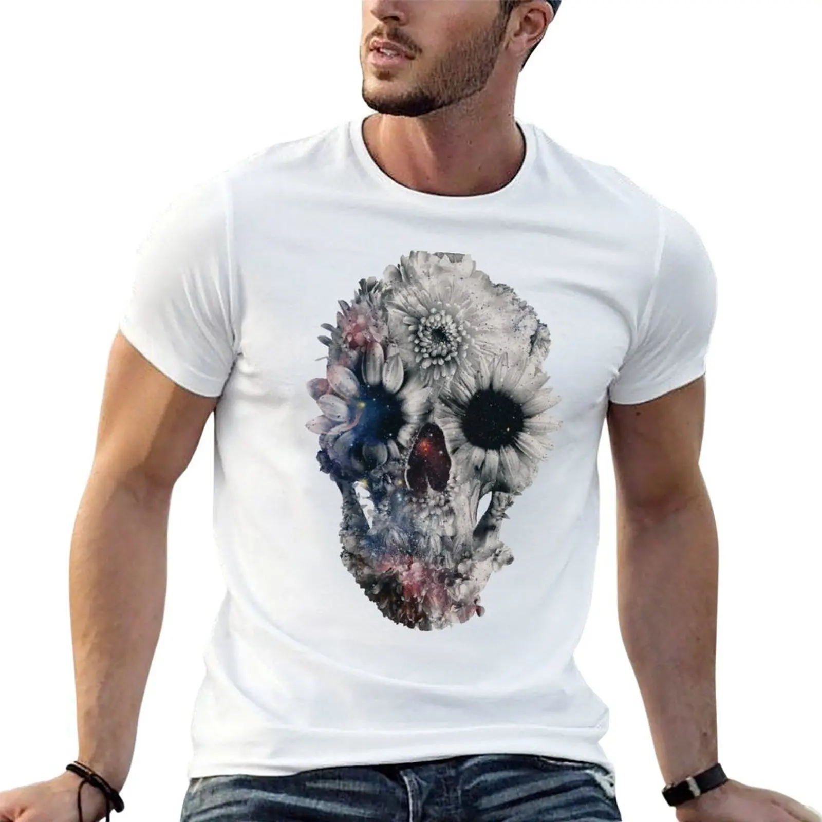 

Floral Skull 2 T-Shirt t shirts for man graphic vintage cotton tshirt 100% T-Shirt