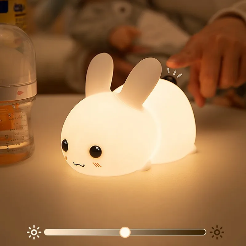 LED Rabbit Night Light Remote Control Dimmable RGB Rechargeable Silicone Bunny Lamp for Children Baby Toy Gift Touch Sensor