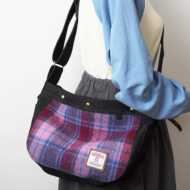 Harris Tweed Newsboy Bag Vintage Messenger Bag Motorcycle Bag Literary Style Crossbody Bag