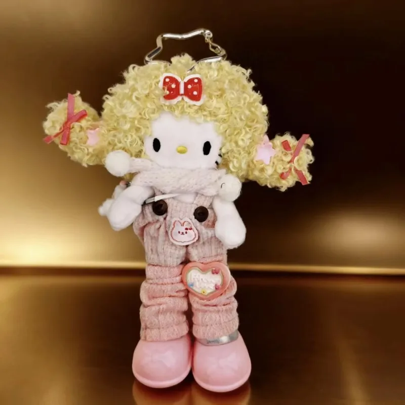 Kawaii سانريو الكرتون مرحبا كيتي طويلة أرجل كيتي القهوة الملونة الجلد مجعد تصفيف الشعر حقيبة يد سحر أفخم الدمى سلاسل المفاتيح #6