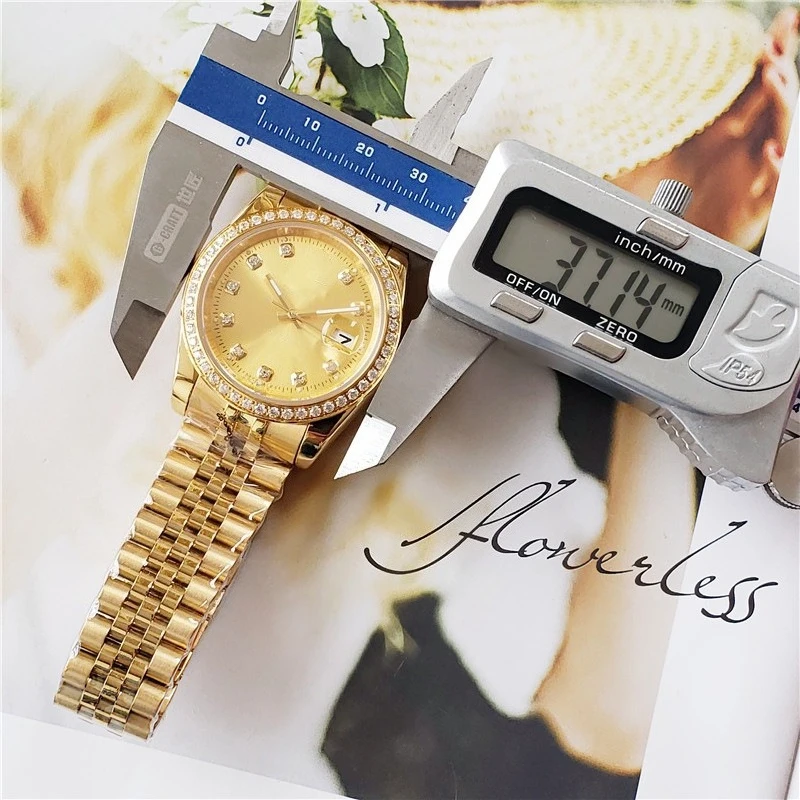 ساعة رجالي فاخرة مطلية بالذهب بإطار ماسي كامل وحركة ميكانيكية أوتوماتيكية متعددة الوظائف ساعة يد فولاذية بالكامل