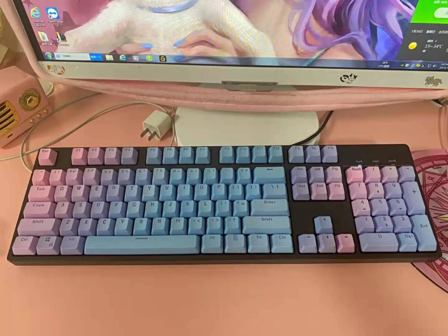 Teclas con gradiente de arcoíris, teclas PBT de perfil OEM para teclado mecánico MX Switch RGB retroiluminado para juegos, teclas personalizadas,