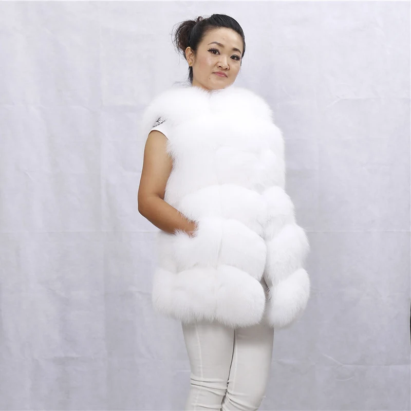 Women Real Fur WaistCoat Natural Fluffy Fox Fur Outerwear Streetwear Warm Fox  Fur Vest