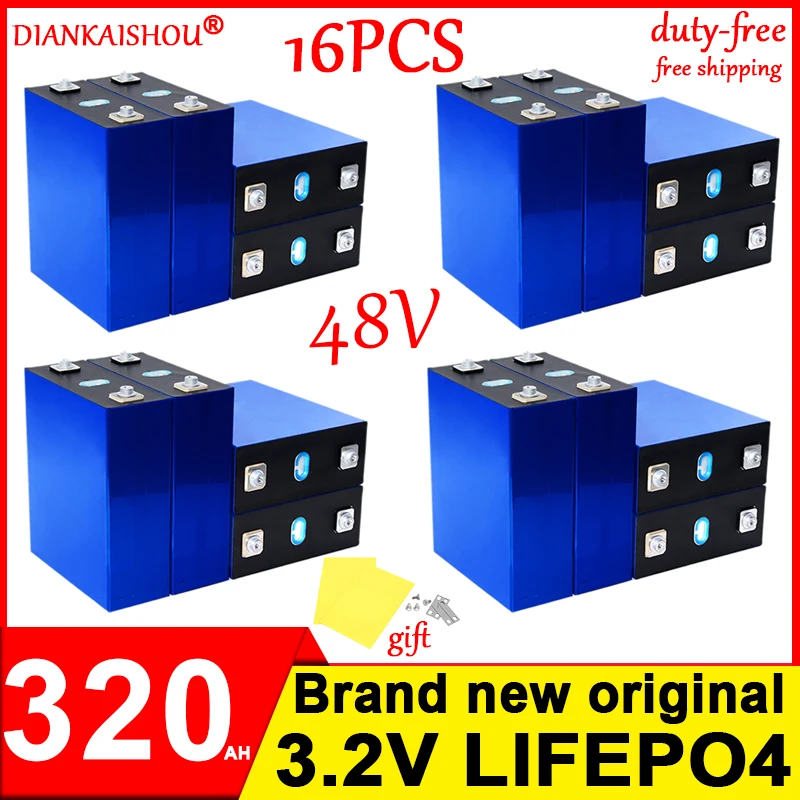 

16pcs new Lifepo4 Battery 3.2V 320AH Grade A DIY 12V 24V 48V Lithium iron phosphate Cell golf cart batterie For RV No Tax