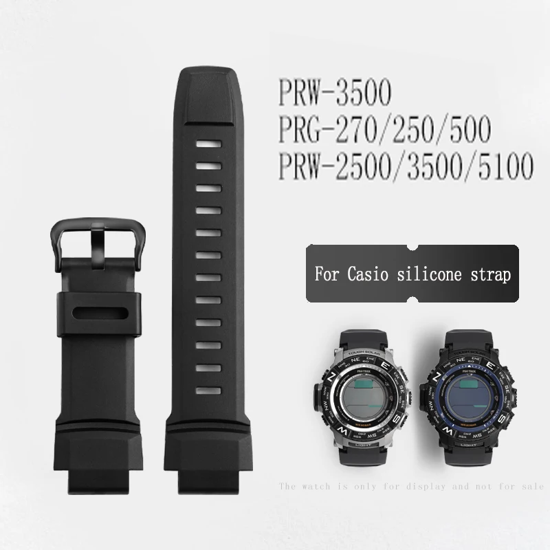 Silicone WatchBands Rubber Wrist Strap For Casio PROTREK PRG-260/270/550/250 PRW-3500/2500/5100 Replacement Black Bracelet 18mm