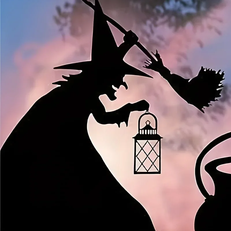 3pcs Halloween Witch Stakes with Cauldron Outdoor Metal Halloween Yard Stakes Scary Witch Yard Decorations Witch Silhouette Gard