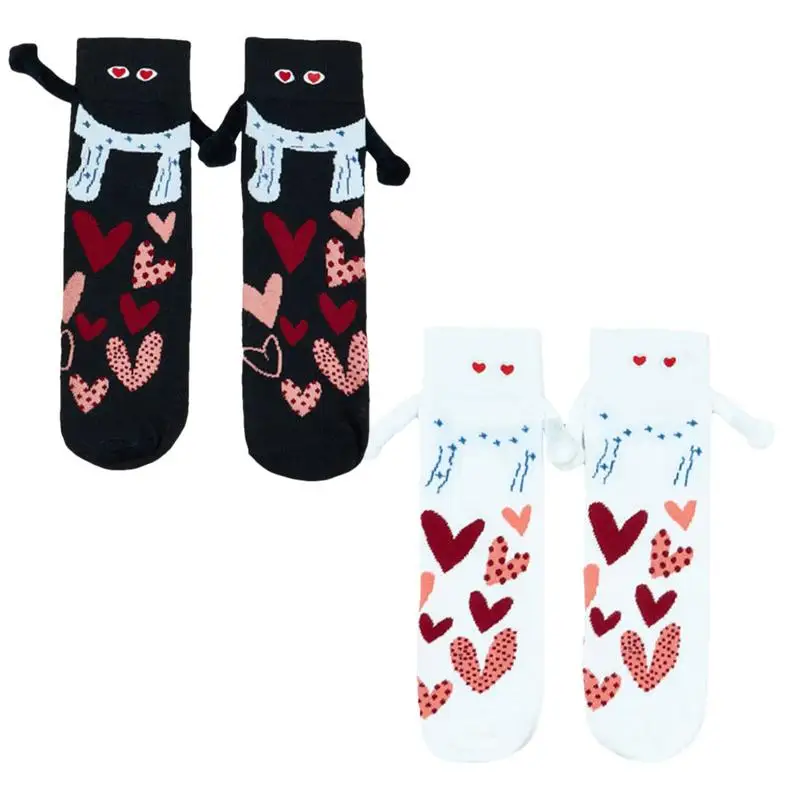 1 Pairs Magnetic Socks With Hands Women Men Fashion Black White Funny Cute Cartoon Eyes Couple Mid Tube Socks For Festival Gifts