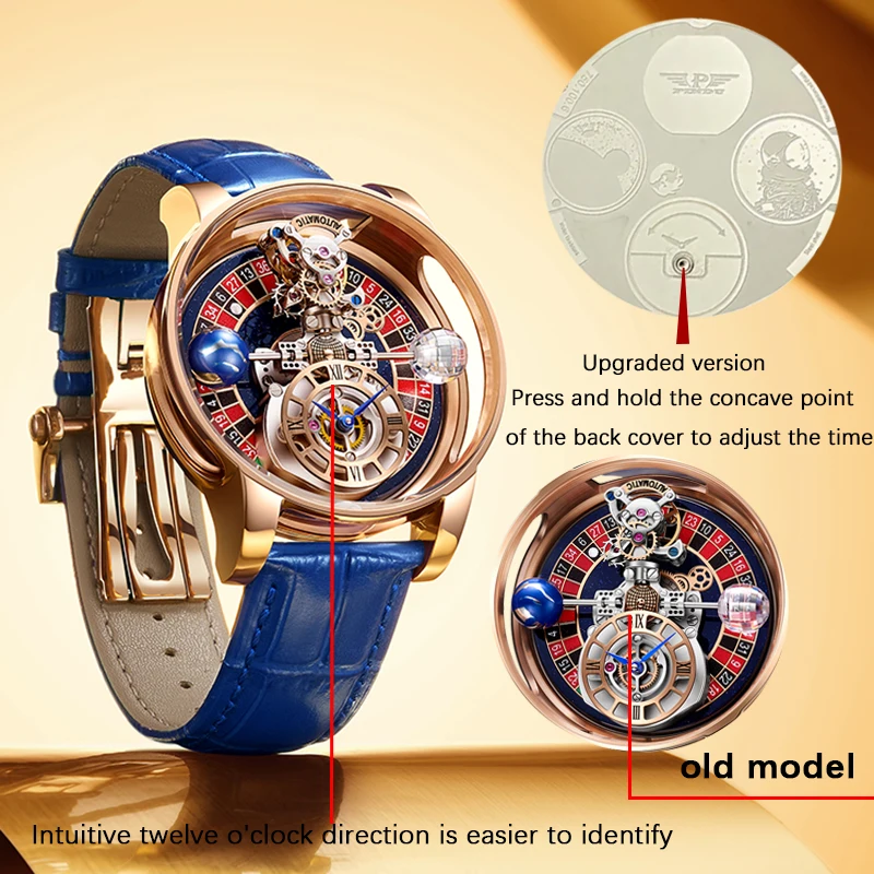 Pindu Man Wristwatch Transparent Hollow Design Celestial Roulette Quartz Watches Water Resistant Leather Jacob Co Men\'s Watch