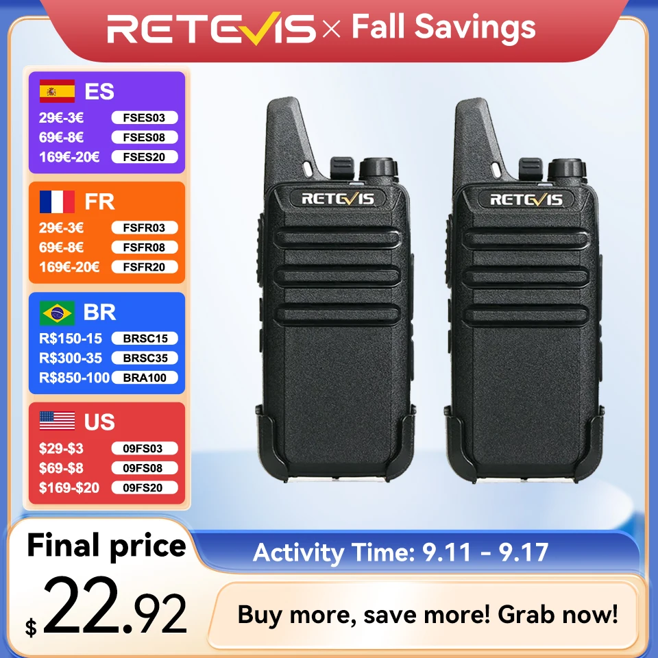 RETEVIS 2 szt. Mini Walkie Talkie PMR 446 Przenośne radio dwukierunkowe ht PTT Walkie-talkie RT622 Przenośne radio do polowania Cafe RT22