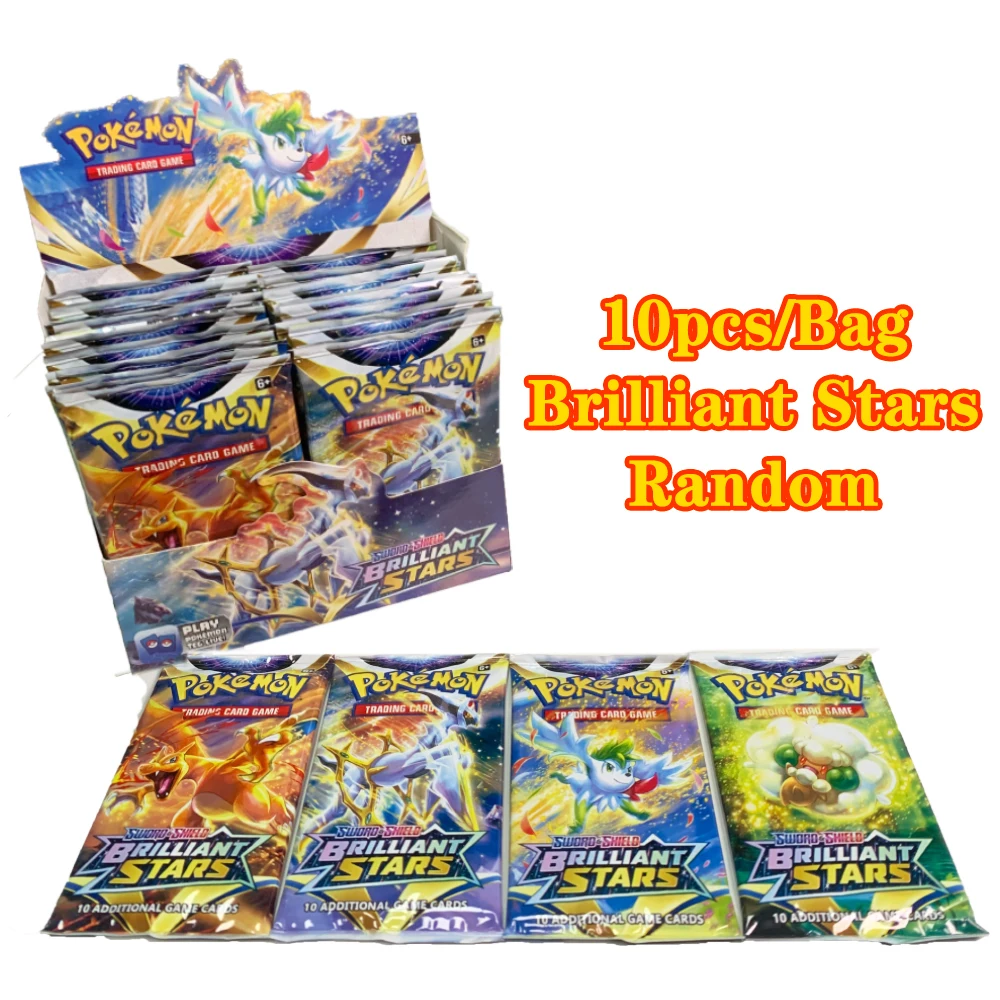 Pokémon Collectible Trading Card Game, Chilling Reign, Brilliant Stars, Premium Battle Booster, Selado, Presentes de brinquedo, 1 Bags, 10pcs