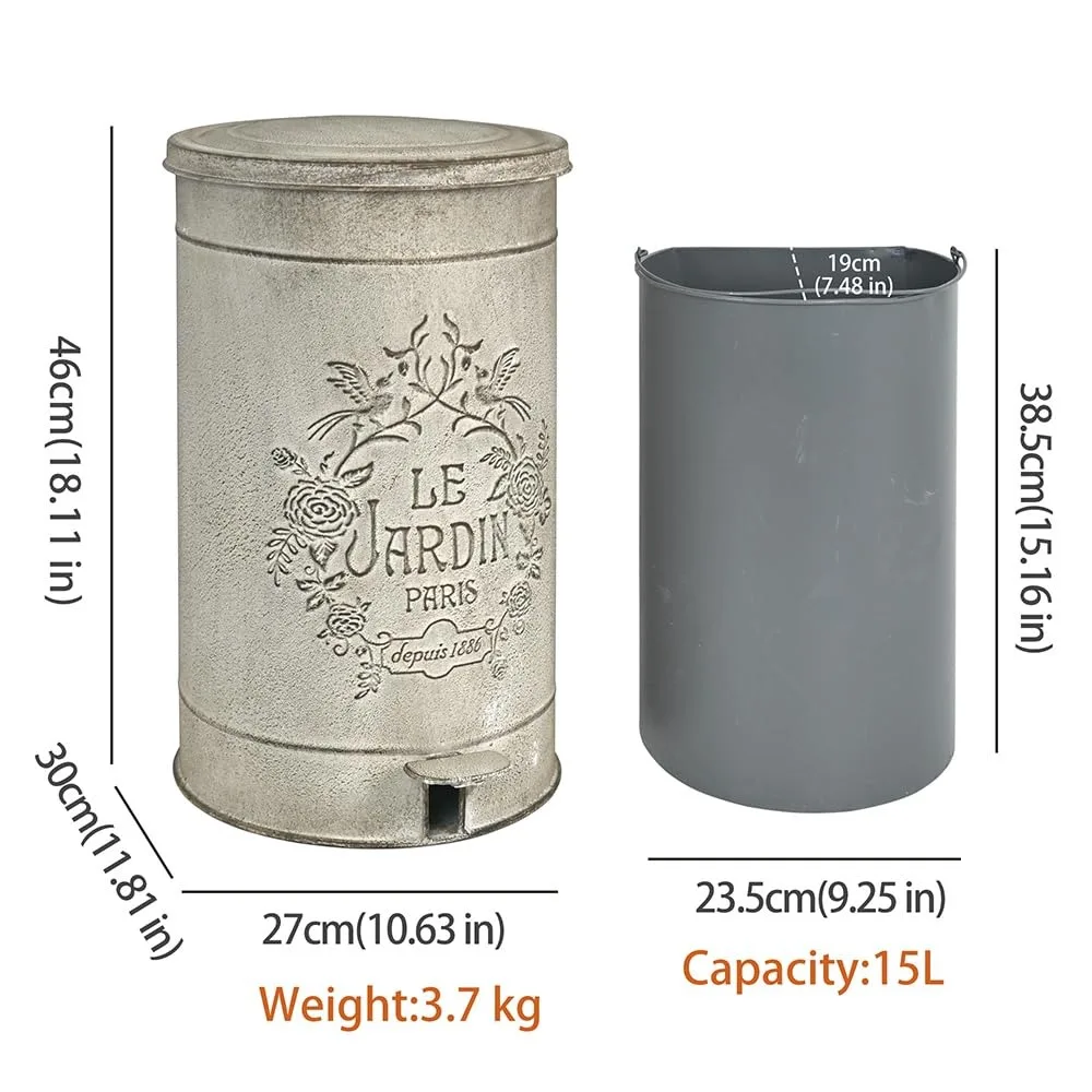 Bote de basura de metal comercial para exteriores con pedal, capacidad de 15 l/4 galones, ideal para centros comerciales y oficinas