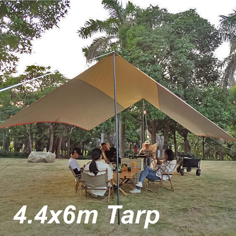 Camping Tarp 4.4x6m Tent Tarp Waterproof Oxford Outdoor Flysheet Large Fly Sheet Big Awning Sun Shelter Sunshade Canopy