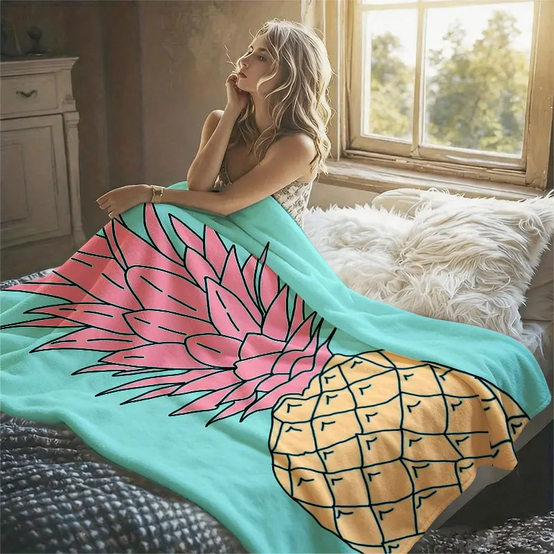 Pink Pineapple Mint Flannel Blanket Perfect for Sofa Office Bed Travel Sleep Read Relax Camping Four Season Use