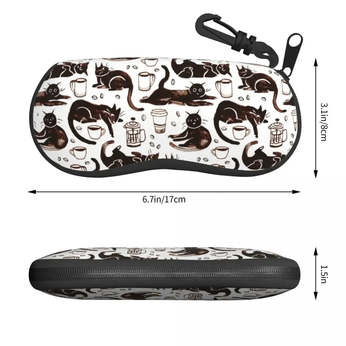 Black Cats Coffee Pattern Eyeglass Glasses Case Men Women Soft Cartoon Kitten Sunglasses Protective Bag